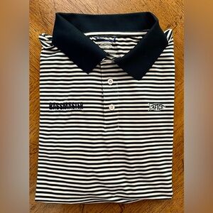 AFTCO Men's BASSMASTERS AFTECH Polo Large Blue White Striped Short Sleeve NWOT